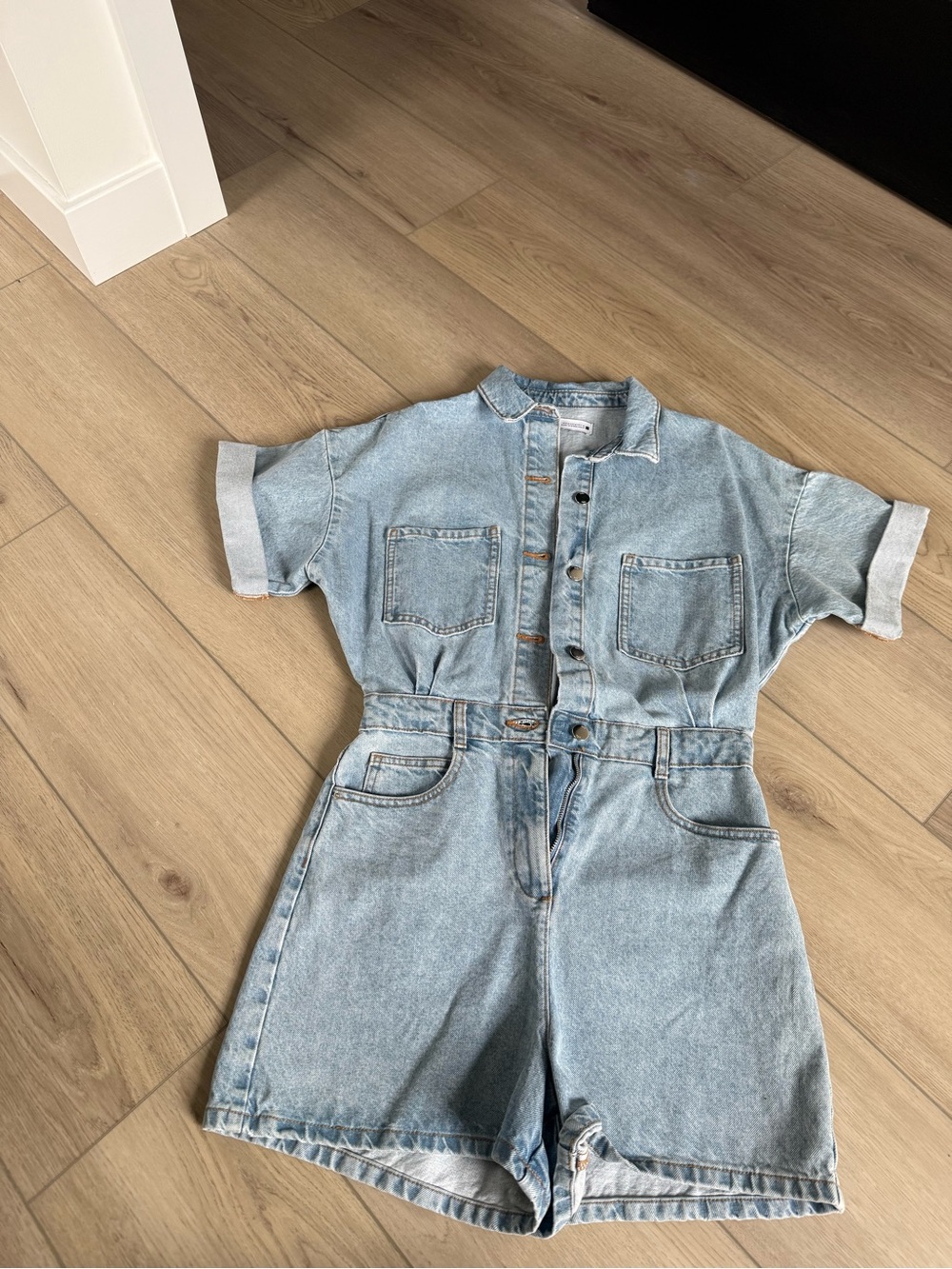 Zara Light Blue Denim Short Jumpsuit